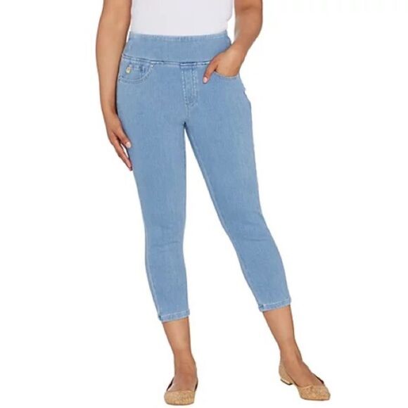 Belle by Kim Gravel Flexibelle cropped jegging capri jeans Size 4 Light Denim - Picture 1 of 6